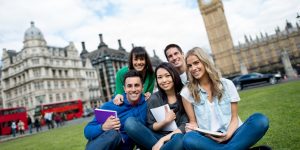 Group of students studying abroad in London